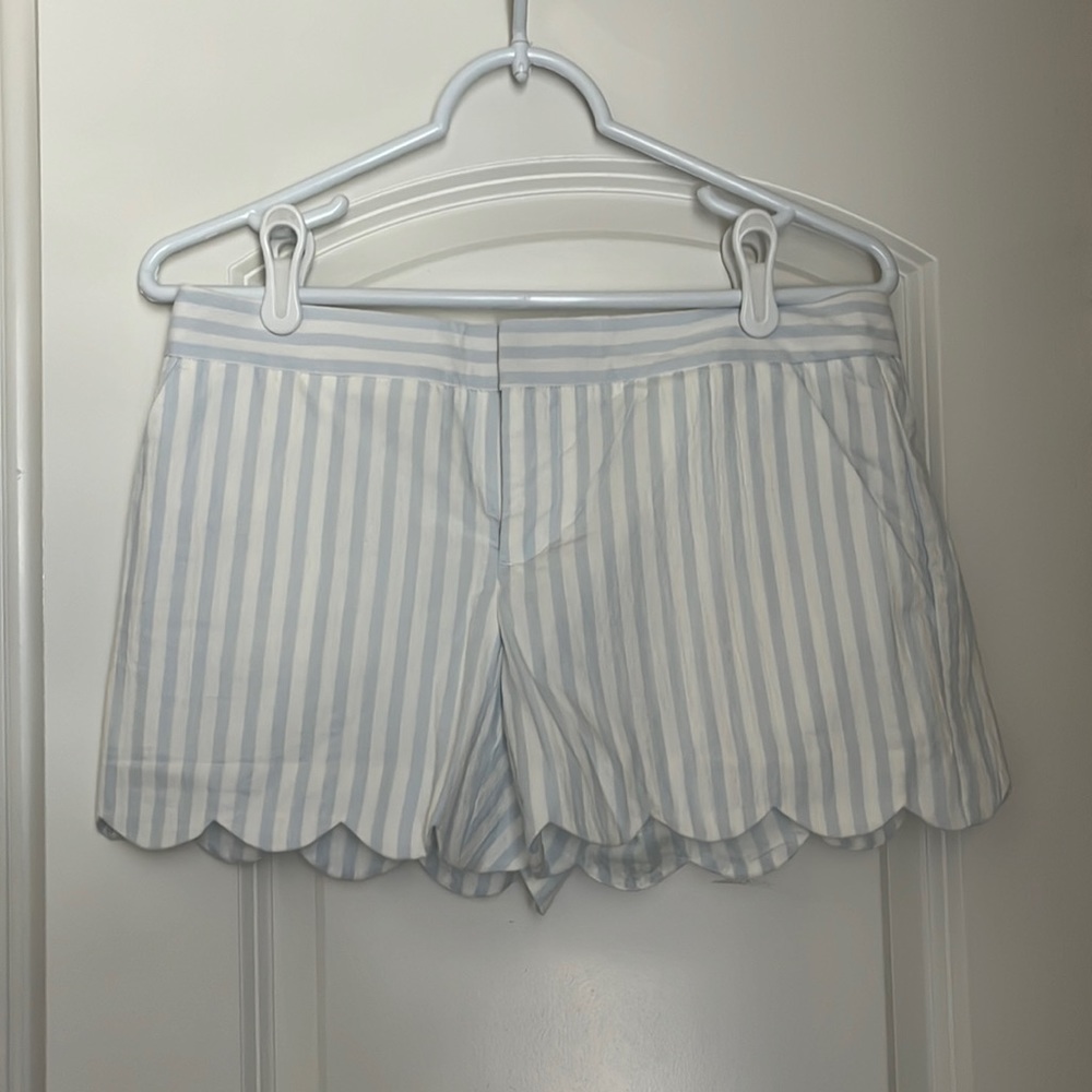 Women’s size 2 Club Monaco scalloped blue and white stripped shorts